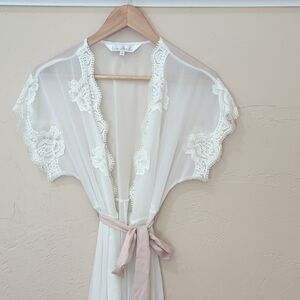 Sheer Lace Bridal Robe with Pink Tie